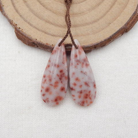 Boucles d'oreilles en pierres précieuses Jasper Red Dot, paire de boucles d'oreilles en pierres précieuses, 27x11x4mm, 3.8g