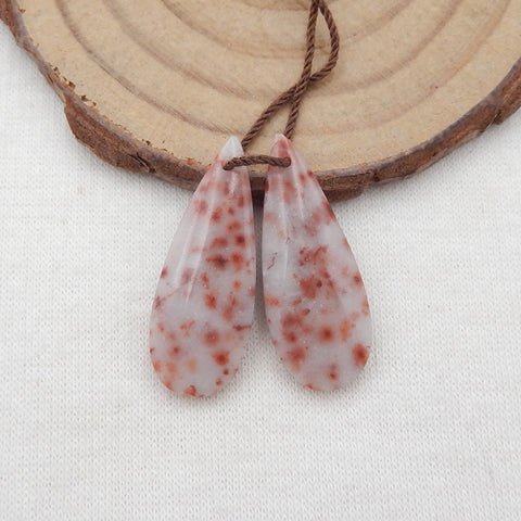 Boucles d'oreilles en pierres précieuses Jasper Red Dot, paire de boucles d'oreilles en pierres précieuses, 27x11x4mm, 3.8g