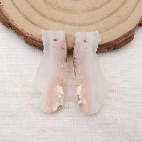 Nugget Stone 粉红色蛋白石宝石耳环,27x12x3mm,3.2g