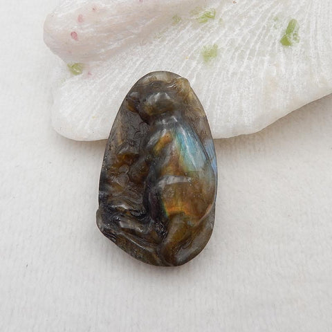 AAA Labradorite Gravure à la main Animal Souris Pendentif pour la fabrication de bijoux, 48 x 31 x 10 mm, 22,9 g