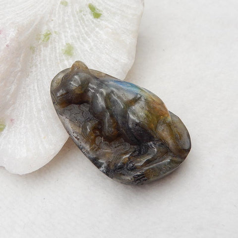 AAA Labradorite Gravure à la main Animal Souris Pendentif pour la fabrication de bijoux, 48 x 31 x 10 mm, 22,9 g
