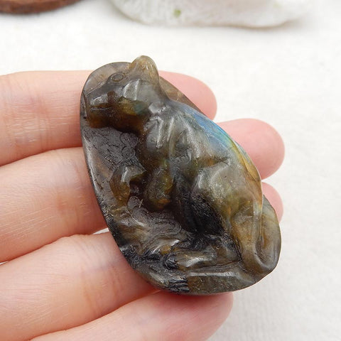AAA Labradorite Gravure à la main Animal Souris Pendentif pour la fabrication de bijoux, 48 x 31 x 10 mm, 22,9 g