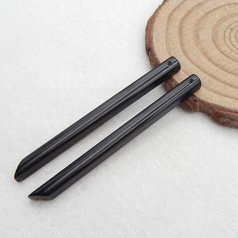 Paire de boucles d'oreilles longues en obsidienne, pierre pour la fabrication de boucles d'oreilles, 56x4x4mm, 4.2g