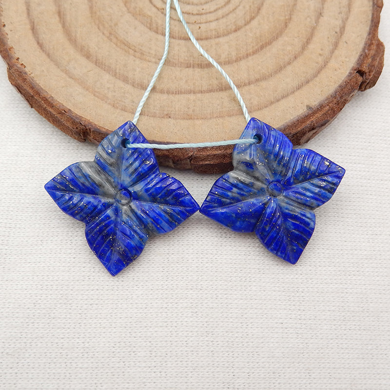 Natural Lapis Lazuli Carved flower Earring Beads 23x23x3mm, 3.4g