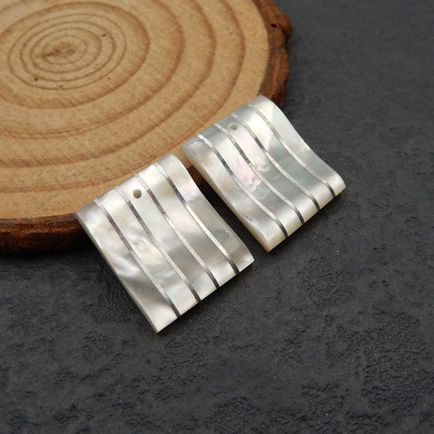 De gros! Fil d'argent, ensemble de cabochons en intarsia percés MOP, 17x14x3 mm, 2,5 g