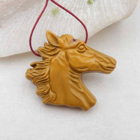 Natural Gemstone Horse Head Pendant Beads 44x39x9mm