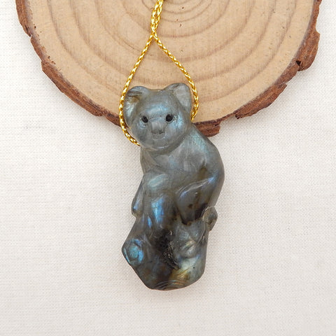 Natural Labradorite Carved koala Pendant Bead 45x22x10mm, 14.9g