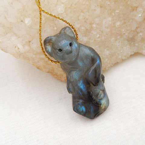 Natural Labradorite Carved koala Pendant Bead 45x22x10mm, 14.9g