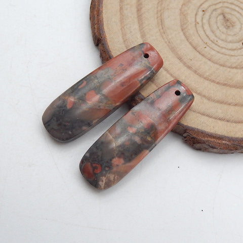 Paire de boucles d'oreilles en pierre de sang africaine naturelle, 30 x 10 x 4 mm, 5,5 g
