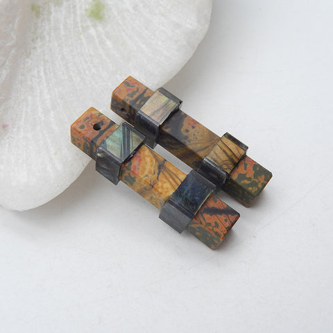Paire de boucles d'oreilles faites à la main en jaspe et labradorite collées Red Creek, 33x8 mm, 8,1 g