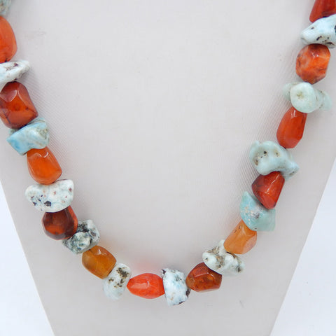 Natural Raw Larimar And Red Agate Gemstone Necklace,Jewelry Necklace ,Adjustable Necklace
