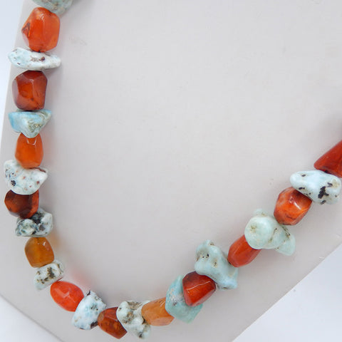 Natural Raw Larimar And Red Agate Gemstone Necklace,Jewelry Necklace ,Adjustable Necklace
