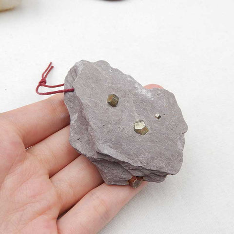 天然石块状黄铁矿未加工原石吊坠,55X48X20mm,78.6g