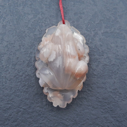 全新雕刻天然樱花玛瑙青蛙宝石吊坠,55X33X23 毫米,38.0 克