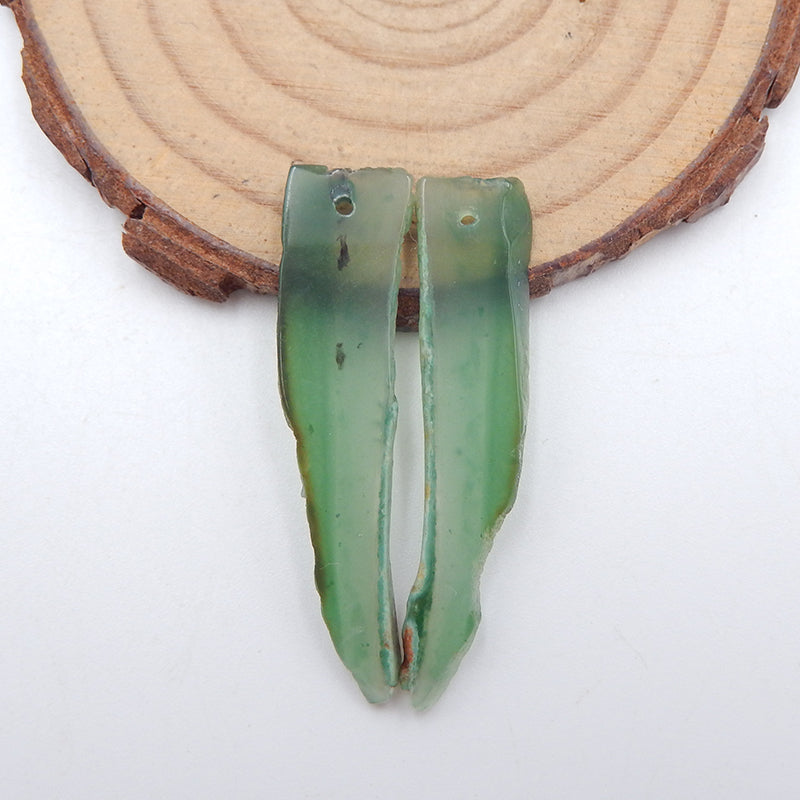 Natural Green Chalcedony Earring Beads 40X10X3mm, 4.0g