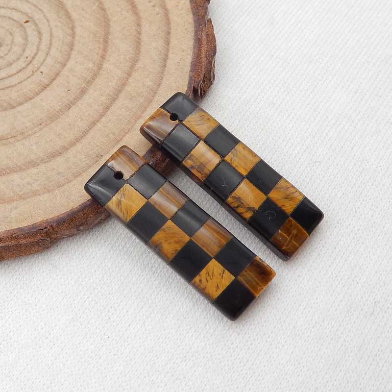 Intarsia of Obsidian and Tiger-Eye Earring Beads 26x8x4mm, 4.1g
