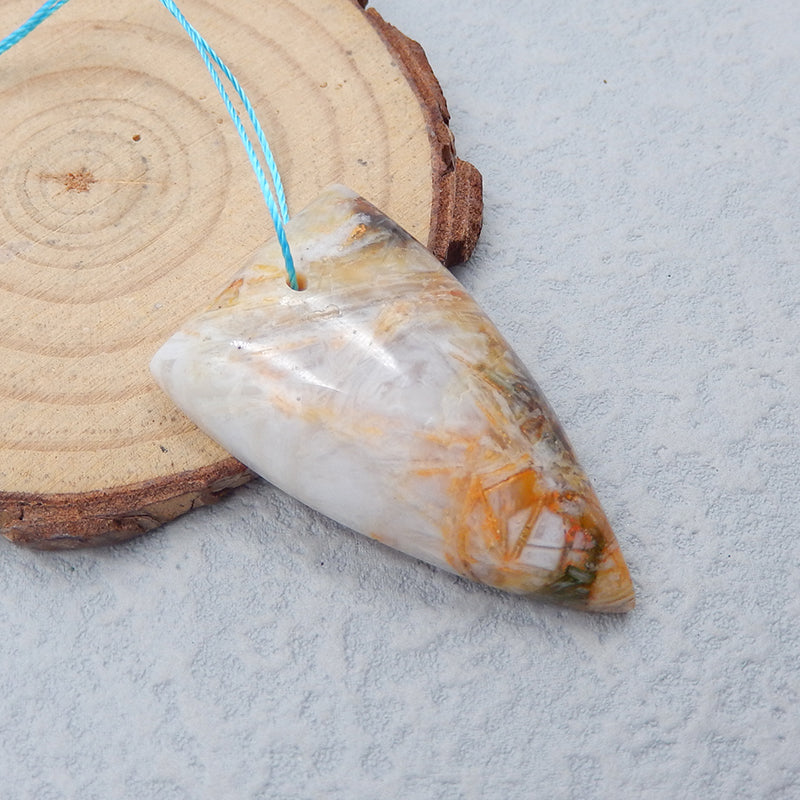 Natural Bamboo Agate Pendant Bead 40X23X9mm, 12.3g