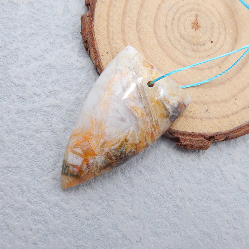 Natural Bamboo Agate Pendant Bead 40X23X9mm, 12.3g