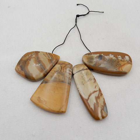4 PCS Natural Biggs Jasper Pendant Beads 41x30x7mm, 46x30x7mm, 48.9g