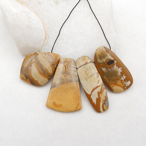 4 PCS Natural Biggs Jasper Pendant Beads 41x30x7mm, 46x30x7mm, 48.9g