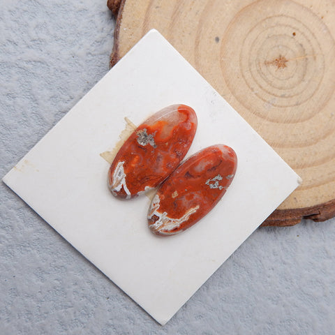 Natural Crazy Lace Agate Cabochons Paired 21x10x3mm, 2.4g