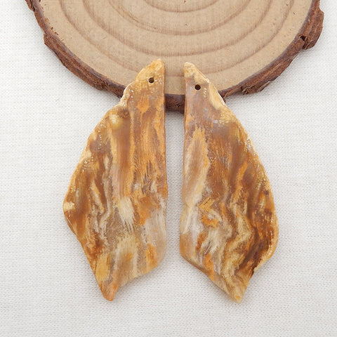 Nugget Perle de boucle d'oreille en corail fossile indonésien, 50 x 21 x 3 mm, 7 g