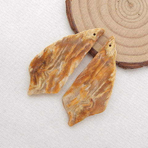 Nugget Perle de boucle d'oreille en corail fossile indonésien, 50 x 21 x 3 mm, 7 g