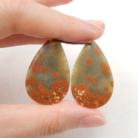 天然海洋碧玉钻孔耳环一对 35x22x4mm,,9.7g