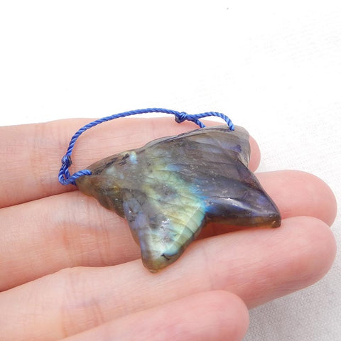 Perle pendentif papillon sculpté en labradorite, 28x35x5mm, 8.5g