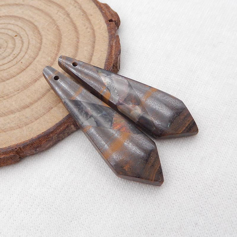 Inntarsia of Ammonite Fossil and Boulder Opal Earring Beads 38x11x5mm, 5.3g