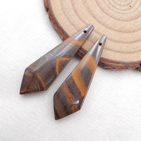 Paire de boucles d'oreilles en fossile d'ammonite et opale boulder Inntarsia, 38 x 11 x 5 mm, 5,3 g