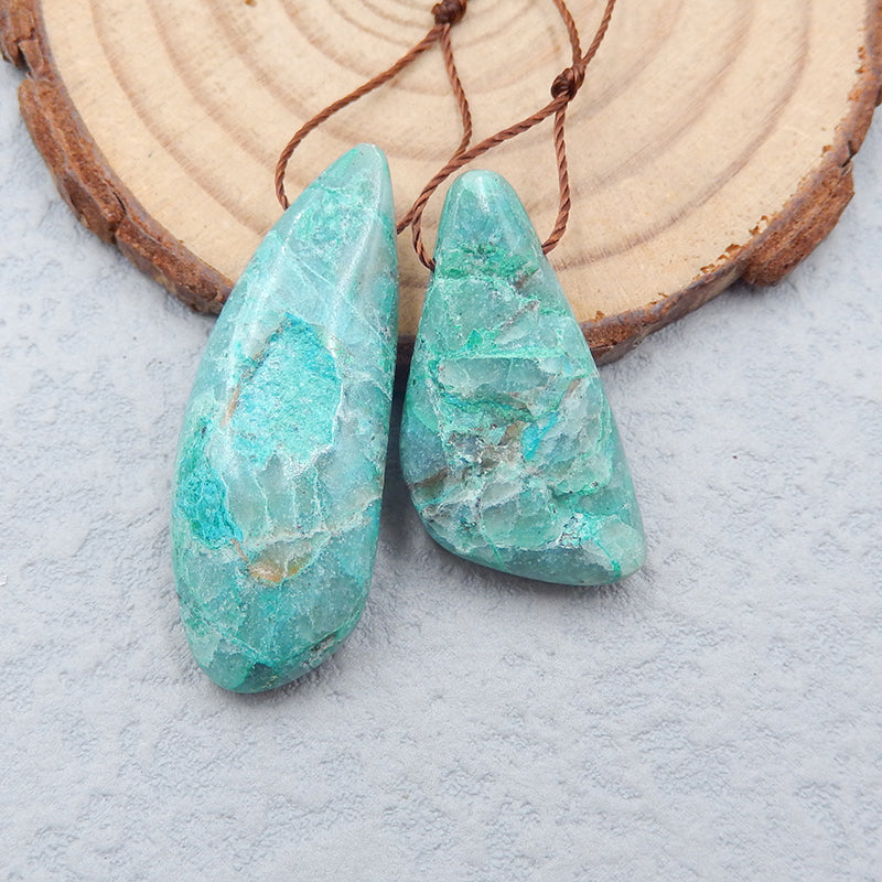 2 pcs Natural Chrysocolla Pendant Beads 35x14x8mm, 27x14x7mm, 10.1g