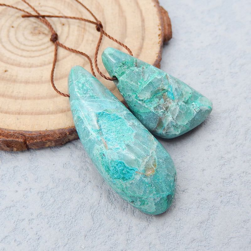 2 pcs Natural Chrysocolla Pendant Beads 35x14x8mm, 27x14x7mm, 10.1g