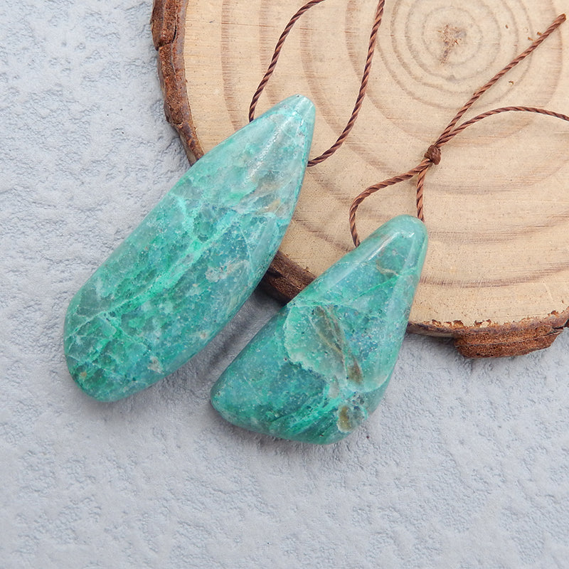 2 pcs Natural Chrysocolla Pendant Beads 35x14x8mm, 27x14x7mm, 10.1g