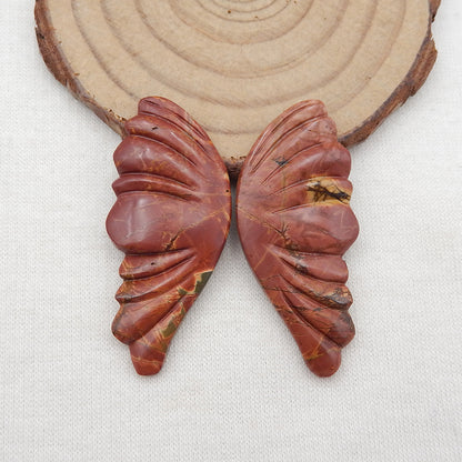 Natural Red Creek Jasper Carved butterfly wings Cabochons 43x19x4mm, 7.8g