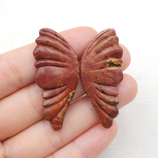Natural Red Creek Jasper Carved butterfly wings Cabochons 43x19x4mm, 7.8g
