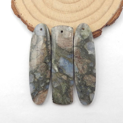 3 PCS Natural Larvikite Pendant Beads 44x12x4mm, 13g