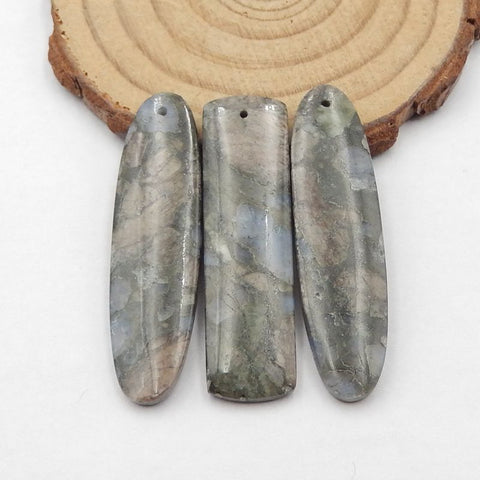 3 PCS Natural Larvikite Pendant Beads 44x12x4mm, 13g