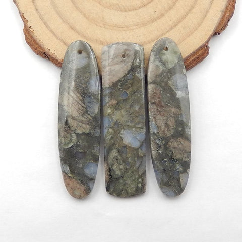 3 PCS Natural Larvikite Pendant Beads 44x12x4mm, 13g