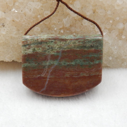 Pierre pendante percée latéralement à rayures vertes naturelles, 32x25x12mm, 17.3g