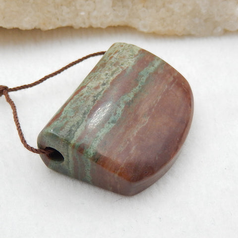 Pierre pendante percée latéralement à rayures vertes naturelles, 32x25x12mm, 17.3g