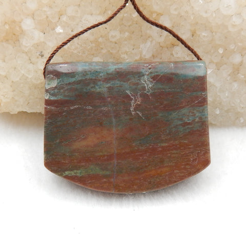 Pierre pendante percée latéralement à rayures vertes naturelles, 39x32x13mm, 28.2g