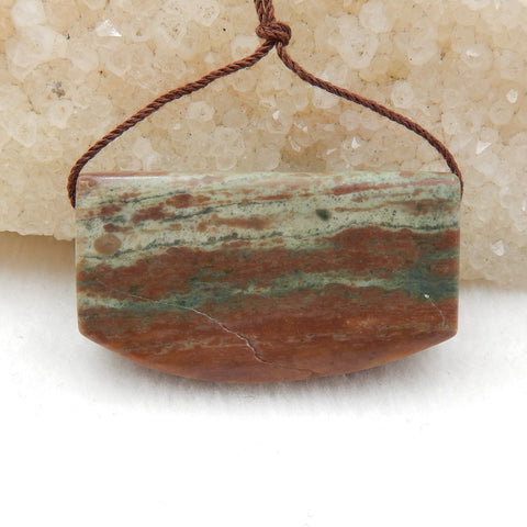 Pierre pendante percée sur le côté à rayures vertes naturelles, 36x20x10mm, 14.5g