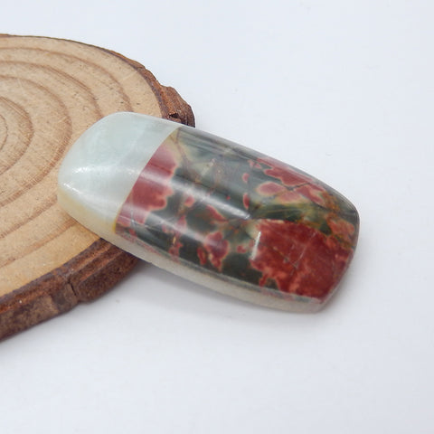 Red Creek Jaspe, Amazonite, Cabochon coussin collé en jade blanc, 35x20x7mm, 8.6g