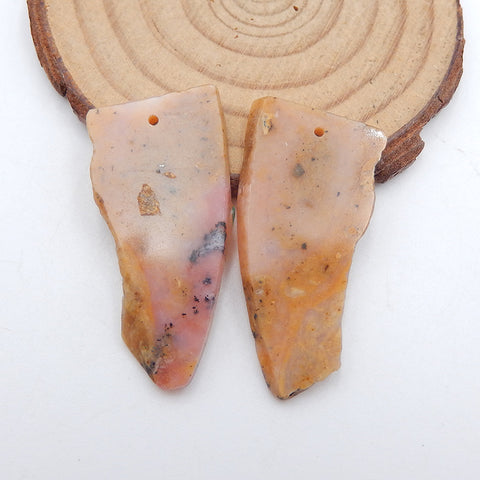 Nugget Stone 粉红色蛋白石宝石耳环,38x18x3mm,7.4g