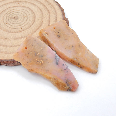 Nugget Stone 粉红色蛋白石宝石耳环,38x18x3mm,7.4g