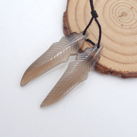 Natural Smoky Quartz Carved leaf Earring Beads 41X11X4mm, 5.6g