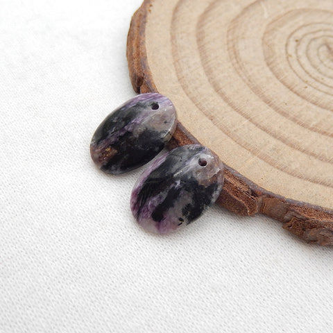 Paire de boucles d'oreilles Charoite naturelle, pierre pour la fabrication de boucles d'oreilles, 14X10X3mm, 1.7g
