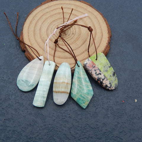 5 PCS Natural Wave Jasper, Intarsia Of Snow Flake And Obsidian Pendant Beads 30x7x4mm, 27x11x6m, 12.4g