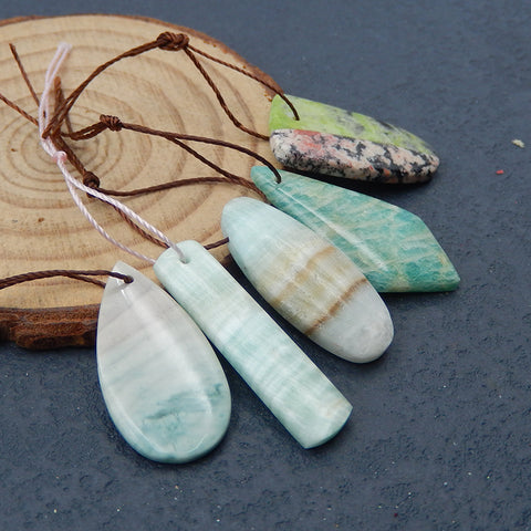 5 PCS Natural Wave Jasper, Intarsia Of Snow Flake And Obsidian Pendant Beads 30x7x4mm, 27x11x6m, 12.4g